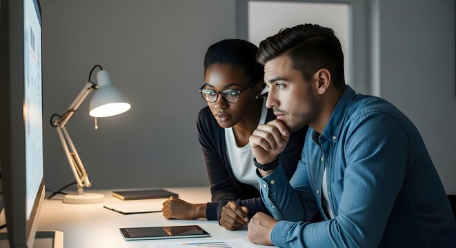 Diverse Couple Enjoying Coffee Break Together in Modern Office