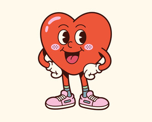 Retro cartoon heart character with pink sneakers