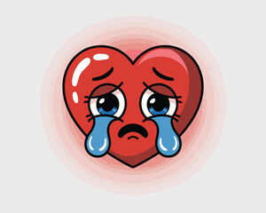 Sad crying heart cartoon character