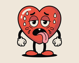 Tired cartoon heart character with tongue out