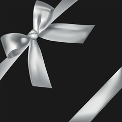 Elegant Silver Ribbon Bow on Black Luxury Background