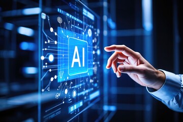 Hand Interacting with AI Interface on Digital Screen