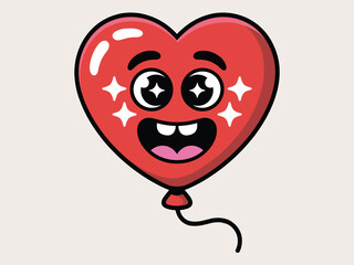 Happy red heart balloon with cartoon face