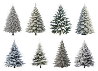 Obraz premium PNG Diverse snowy evergreen trees, element set on transparent background