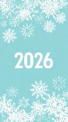 A minimalist holiday sale poster featuring a blue background with snowflakes and the words 2020 in bold white typography.