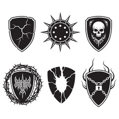 Halloween Gothic Shield Silhouette Bundle Six Vector Elements
