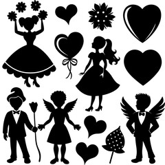 Valentine's Day Silhouette Vector,   Romantic Silhouette Vector,  Happy Valentine's day vector,  Valentines Day icon set, black silhouette style. Love, romance, wedding collection