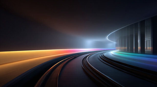 Fototapeta background of winding neon light trails and tunnel in the night