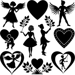 Valentine's Day Silhouette Vector,   Romantic Silhouette Vector,  Happy Valentine's day vector,  Valentines Day icon set, black silhouette style. Love, romance, wedding collection