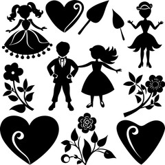 Valentine's Day Silhouette Vector,   Romantic Silhouette Vector,  Happy Valentine's day vector,  Valentines Day icon set, black silhouette style. Love, romance, wedding collection