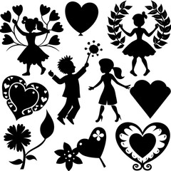 Valentine's Day Silhouette Vector,   Romantic Silhouette Vector,  Happy Valentine's day vector,  Valentines Day icon set, black silhouette style. Love, romance, wedding collection