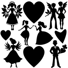 Valentine's Day Silhouette Vector,   Romantic Silhouette Vector,  Happy Valentine's day vector,  Valentines Day icon set, black silhouette style. Love, romance, wedding collection