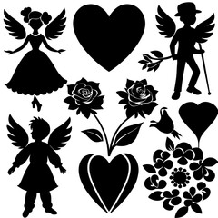 Valentine's Day Silhouette Vector,   Romantic Silhouette Vector,  Happy Valentine's day vector,  Valentines Day icon set, black silhouette style. Love, romance, wedding collection