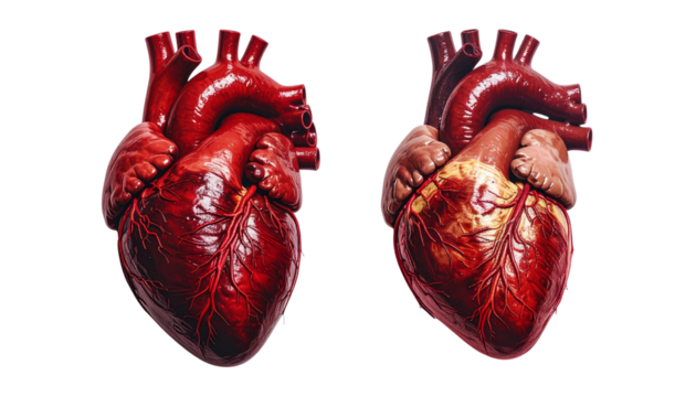 Dual Heart Diagrams Showing Arteries and Veins isolated on transparent background