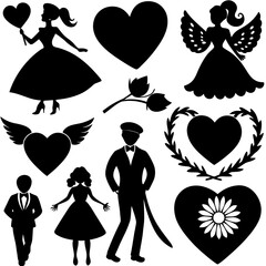 Valentine's Day Silhouette Vector,   Romantic Silhouette Vector,  Happy Valentine's day vector,  Valentines Day icon set, black silhouette style. Love, romance, wedding collection