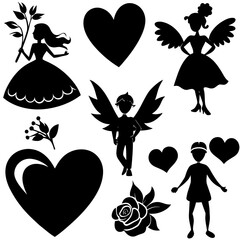 Valentine's Day Silhouette Vector,   Romantic Silhouette Vector,  Happy Valentine's day vector,  Valentines Day icon set, black silhouette style. Love, romance, wedding collection