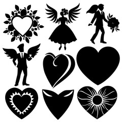 Valentine's Day Silhouette Vector,   Romantic Silhouette Vector,  Happy Valentine's day vector,  Valentines Day icon set, black silhouette style. Love, romance, wedding collection