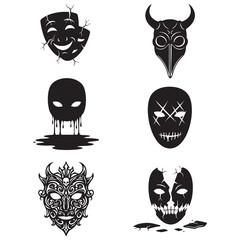 Halloween Phantom Mask Silhouette Bundle Six Vector Elements