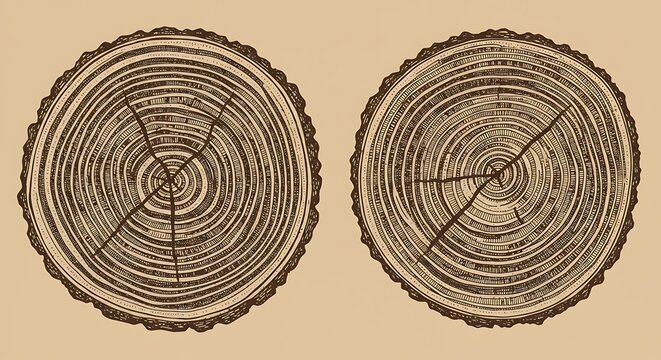 Detailed illustration of two tree cross sections showing growth rings
