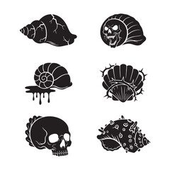 Halloween Haunted Seashell Silhouette Bundle Six Vector Elements