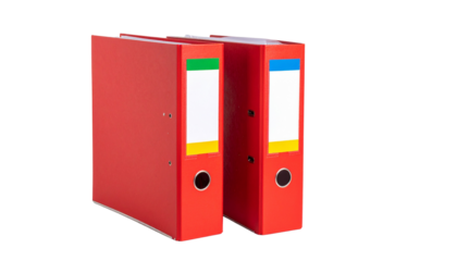 Dual Red File Folder Designs Featuring Blue, Green, and Yellow Documents isolated on transparent background