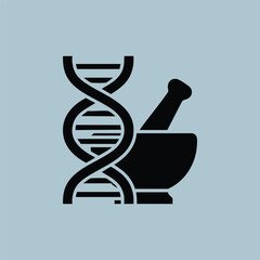 Genetic research concept with a DNA helix and laboratory equipment symbolizing molecular biology and genetics studies