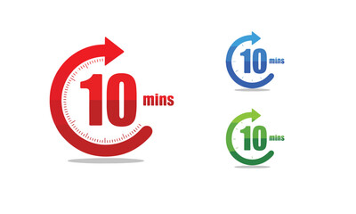 Ten Minutes Icon Set Isolated on White Background, 10 Minute Timer and Clock Vector Design.