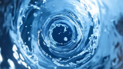 Abstract Circular Water Tunnel with Splashes and Motion in Shades of Blue Water Vortex Whirlpool with Bright Lighting Tunnel Vision - Powered by Adobe