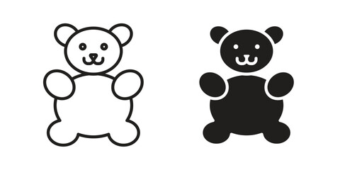 Teddy bear icons in line stroke outline art and clip art
