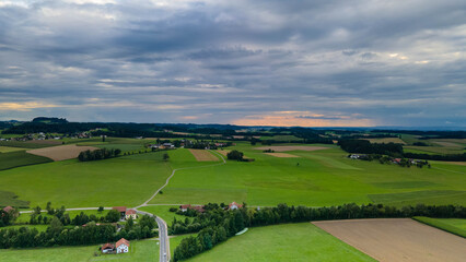 Haag am Hausruck Austria, aerial dron view, not AI, vista panoramic de dron, hermosos colores verdes y bosques