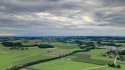 Fototapeta premium Haag am Hausruck Austria, aerial dron view, not AI, vista panoramic de dron, hermosos colores verdes y bosques
