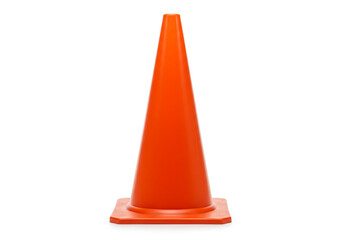 Bright orange traffic cone isolated on white provides clear safety messaging for construction, road work, and hazard awareness campaigns