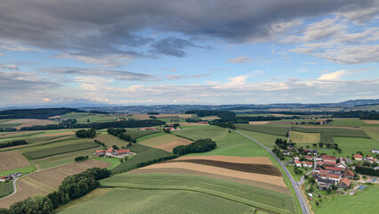 Haag am Hausruck Austria, aerial dron view, not AI, vista panoramic de dron, hermosos colores verdes y bosques