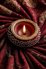 red candle on red silk diwali