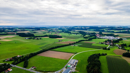 Haag am Hausruck Austria, aerial dron view, not AI, vista panoramic de dron, hermosos colores verdes y bosques