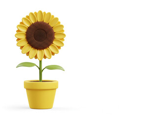Obraz premium Cheery 3D Sunflower in Yellow Pot Makes a Stunning Addition to Your Design Project, Add a Touch of Summer with this Vibrant and Cheerful Botanical Element