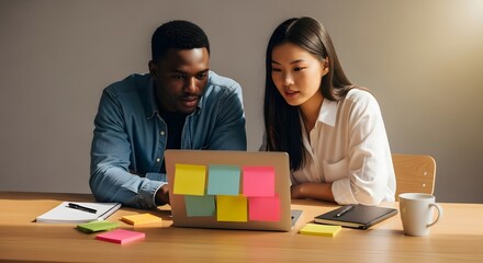 Diverse Young Professionals Collaborating on Project in Modern Office Meeting Room