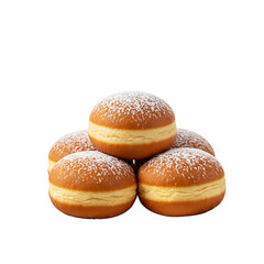Fresh cream-filled donuts stacked with powdered sugar on top  