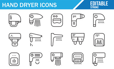 Wall-Mounted Hand Dryer Icons — Thin Line Vector Set