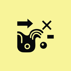Abstract black with arrow, circle, and geometric shapes on a light yellow