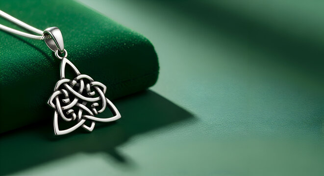 Scottish Celtic Knot on Dark Green Velvet with Copy Space