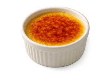 Delicious classic creme brulee dessert isolated on transparent background