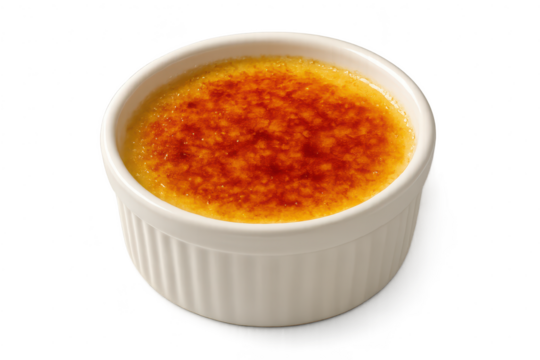 Delicious classic creme brulee dessert isolated on transparent background