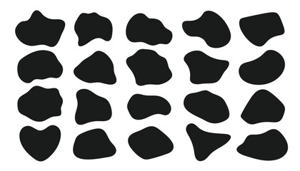 Set of irregular geometric shapes, including amoeba, bubble, and cow spot. Vector illustrations isolated on white