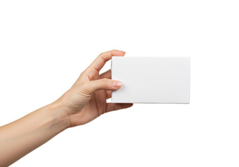 Obraz premium Confident hand presents clean white product box ready for branding and customization, perfect for e-commerce and marketing campaigns
