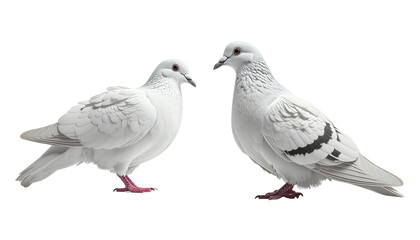 Fototapeta premium Pair of Flying Doves in Close-Up View isolated on transparent background