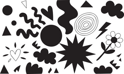 Vector art of black abstract shapes and doodles