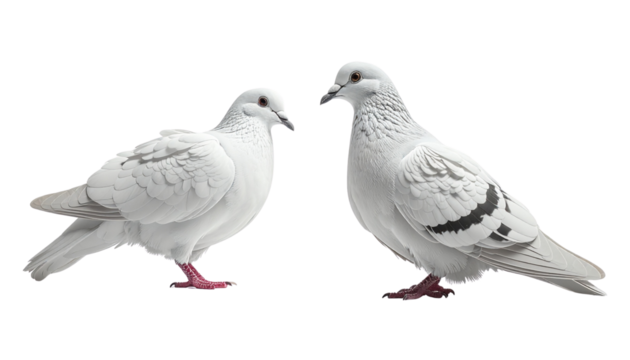 Pair of Flying Doves in Close-Up View isolated on transparent background