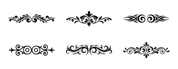 Collection of six ornate decorative borders and dividers isolated on white background