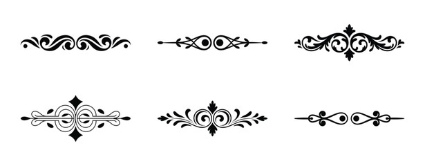 Six ornate decorative flourishes isolated on white background